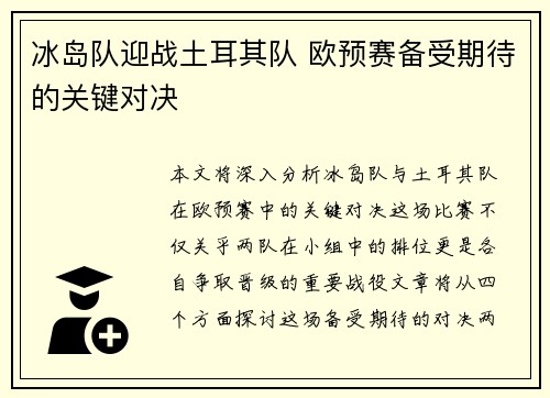 冰岛队迎战土耳其队 欧预赛备受期待的关键对决