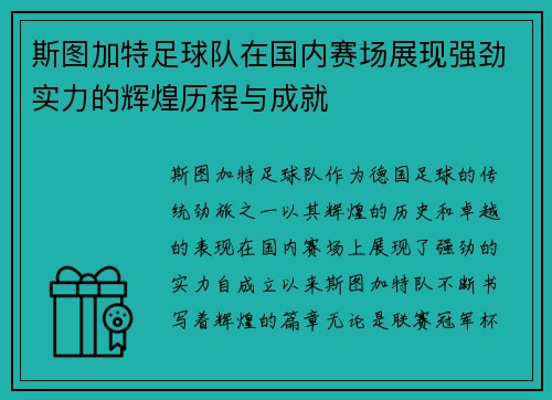 斯图加特足球队在国内赛场展现强劲实力的辉煌历程与成就