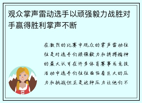 观众掌声雷动选手以顽强毅力战胜对手赢得胜利掌声不断