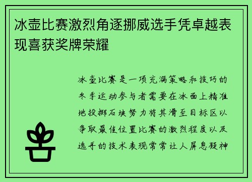 冰壶比赛激烈角逐挪威选手凭卓越表现喜获奖牌荣耀